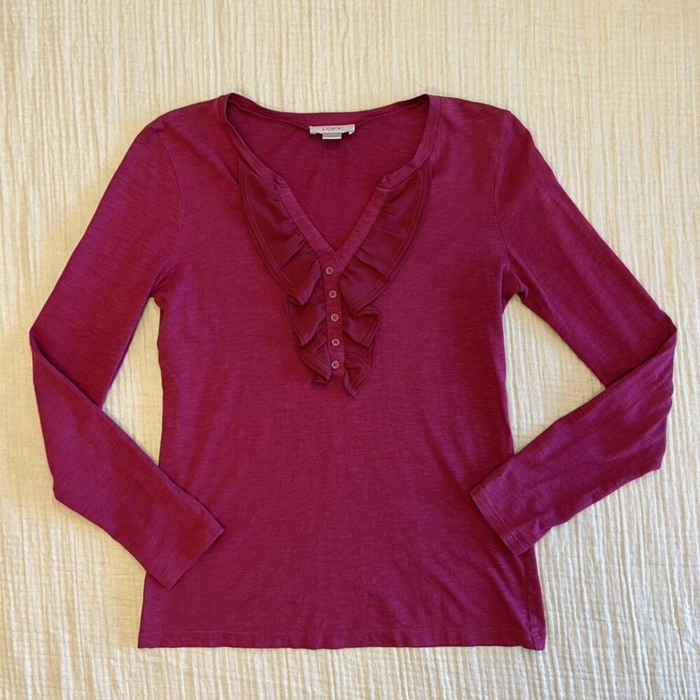 LOFT long sleeve top with ruffle and button detail